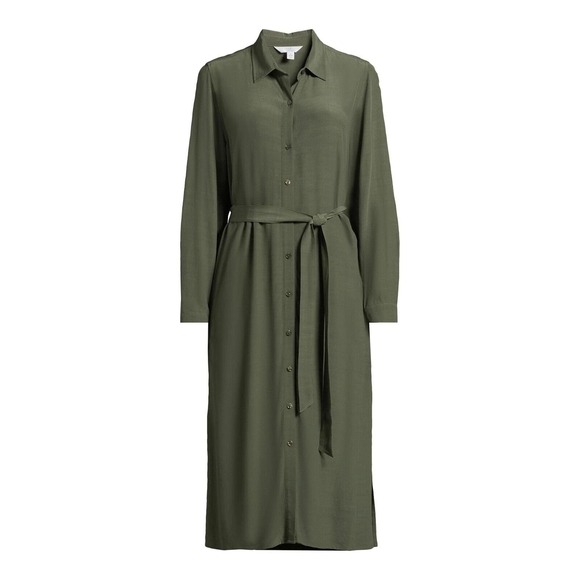 Time and Tru Womens Shirt Dress Sz L Green Sea Turtle Button Front Midi Collared - Picture 4 of 8